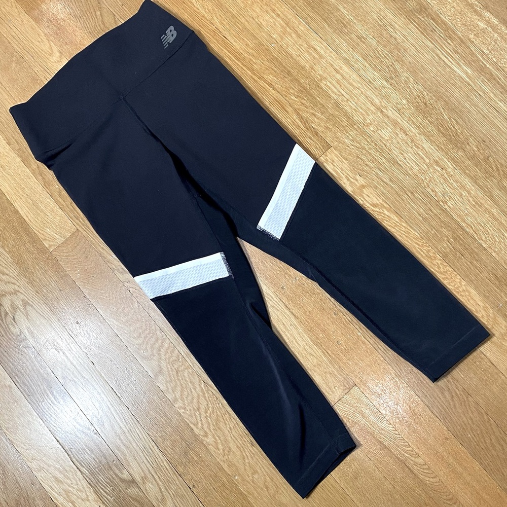 New Balance Sport Black White Stripe Mesh Panel High-Mid Waist Leggings S? - Picture 1 of 11